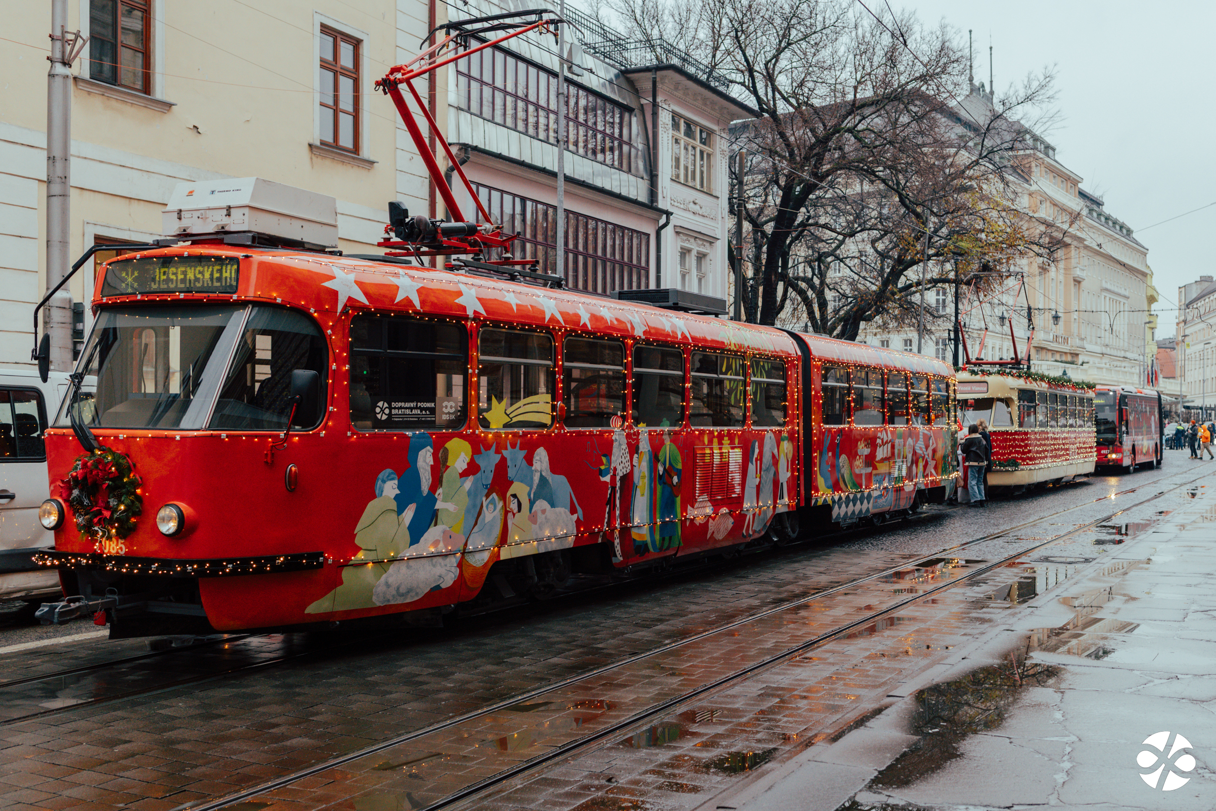 Christmas tram with Saki Matsumoto artwork on it